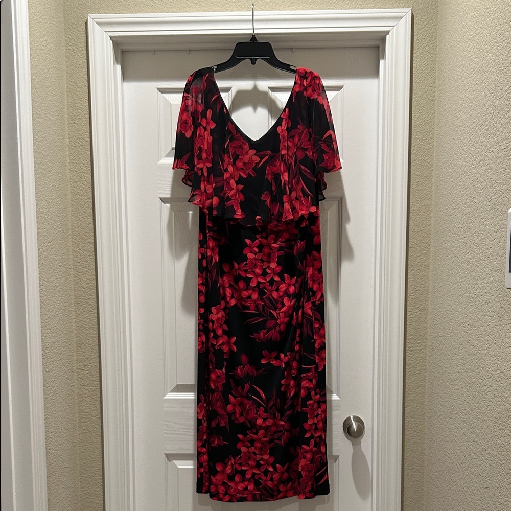 NWT Elegant Black and Red Floral Dress